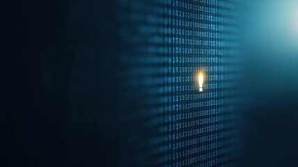 Glowing Light Among Binary Code on Digital Screen