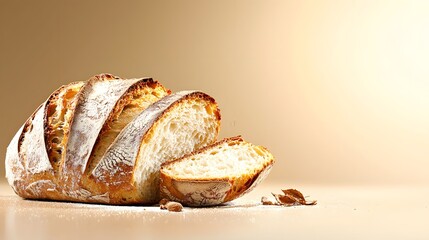 Loaf of fresh artisan bread on a wooden cutting board with a kitchen towel