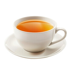 steaming cup of tea in white ceramic cup on saucer, inviting and warm. Perfect for relaxation or cozy gathering