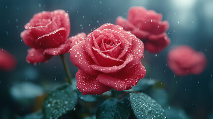 Pink roses with water drops