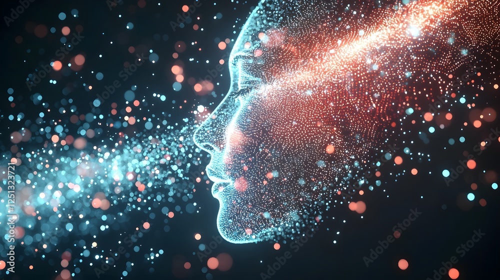 Poster visualized facial recognition process with glowing digital patterns facial data and analytics repres