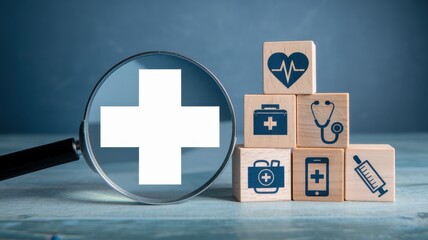 Obraz premium Healthcare Concept: Magnifying Healthcare, medical services, and technology. A visual representation of modern medicine.