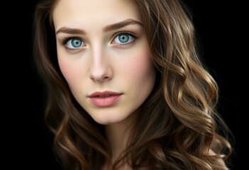 Naklejka premium Young woman's portrait on black background