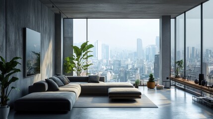 Modern City View Apartment Living Room Design