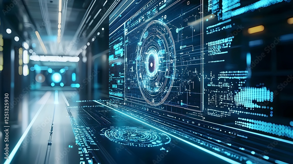 Poster futuristic digital interface showcasing the real time process of iris recognition and comprehensive 