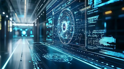 Futuristic digital interface showcasing the real time process of iris recognition and comprehensive data analysis