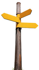 Directional Signpost with Yellow Arrows isolated on transparent background cutout