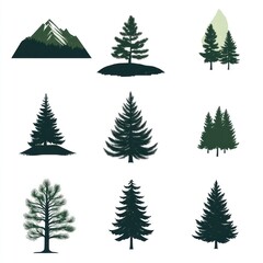 Obraz premium Mountain Landscape with Various Evergreen Tree Silhouettes