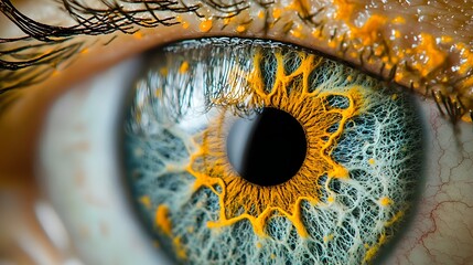 Hyper Detailed Iris Scan Revealing Unique Biometric Patterns for Secure Identification Technology  Close up macro shot of a human eye showcasing the intricate