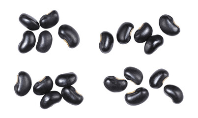 Close-up of black beans set, isolated on white background. Top view.	
