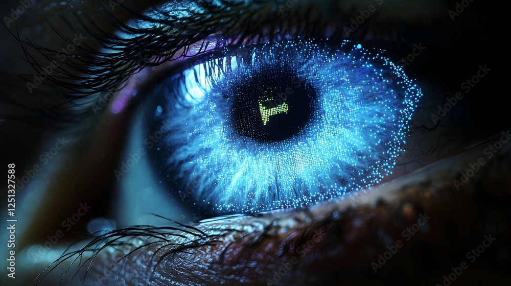 Poster captivating close up of a biometric iris scan showcasing the intricate patterns and glowing details 