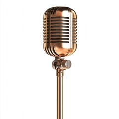 Vintage Metal Microphone on Stand for Recording, Broadcasting, Music, or Live Performance in Professional Studio Environment