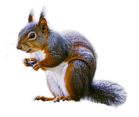 Obraz premium Squirrel holding nut isolated on transparent background cutout