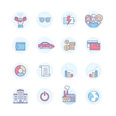 Business icon set bundling pack monoline flat icon
