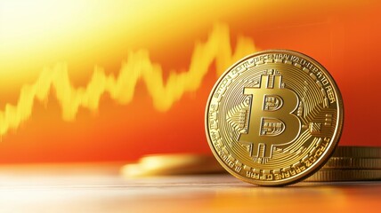 Cash down. Golden Bitcoin with rising graph, symbolizing cryptocurrency value and investment growth.