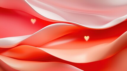 Abstract Red and White Wave Design with Hearts