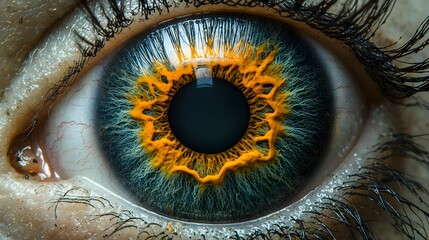 Detailed close up view of an iris showcasing the intricate patterns and textures that can be utilized by high tech iris recognition software for biometric security and identification systems