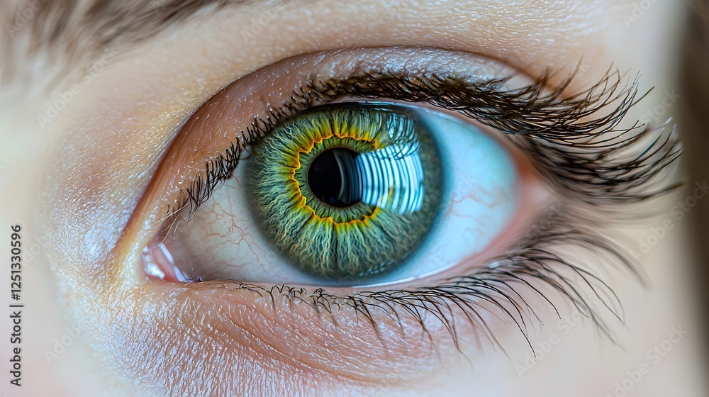Poster close up view of a human iris revealing the intricate and unique patterns and textures that are used