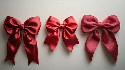 An elegant affair setting A compilation of lavish red bows showcased against a pure white canvas.