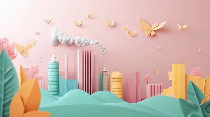 Emissions tracking dashboard design flat design side view sustainability theme animation colored pastel. 