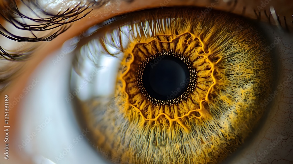 Poster detailed iris scanning with augmented reality overlay of the intricate radial and concentric pattern