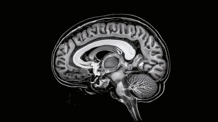 Mri scan showing detailed cross-section of human brain with labeled areas for analysis