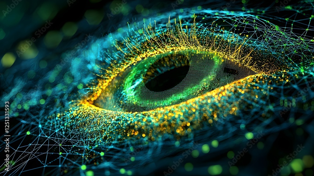 Poster close up view of a detailed iris recognition scan with a futuristic augmented reality overlay showca