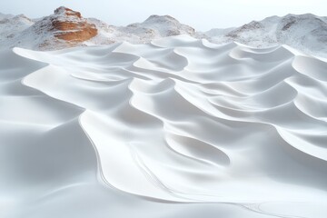 Obraz premium Expansive white sand dunes under a soft gray sky in a remote desert landscape