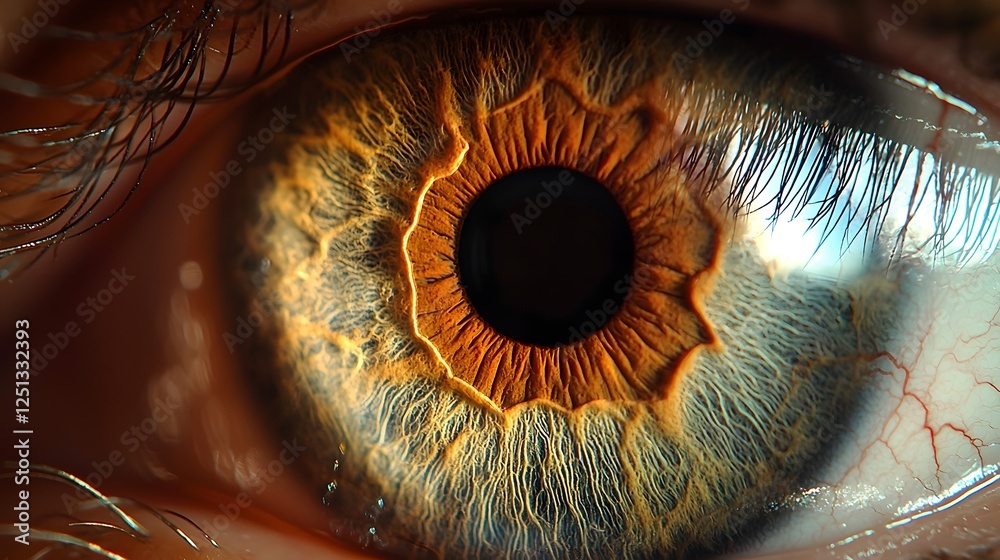 Poster close up high definition macro photograph of the human iris showcasing the intricate patterns and te