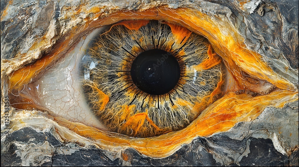 Poster detailed close up view of a human iris with intricate patterns and texture showcasing the technology