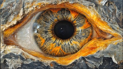 Detailed close up view of a human iris with intricate patterns and texture showcasing the technology behind biometric iris recognition systems used for secure identification access control