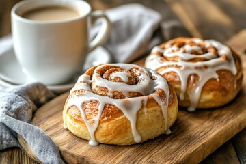 Freshly baked cinnamon rolls cozy kitchen food photography warm environment close-up view comfort concept