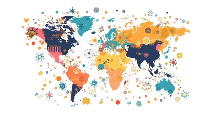 Global disease outbreak map flat design front view epidemiology theme illustration vivid. 