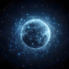 Luminous globe with digital network connections in a dark cosmic space background design