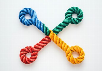 The four ropes are tied together in a cross shape
