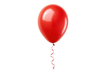 A single, shiny red balloon with a red ribbon is floating in the center of a white background, creating a sense of movement and joy