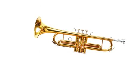 Cinco de Mayo PNG file of a trumpet surrounded by colorful confetti, representing mariachi music, isolated on white background