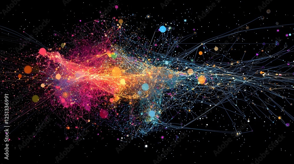 Poster vibrant and dynamic digital visualization of an intricate interconnected complex system showcasing t