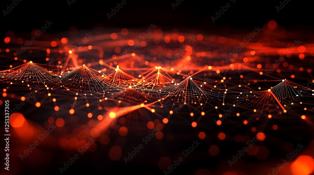 Poster digital representation of a complex system with lines shapes and intricate geometric patterns showin