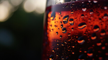 close up of wine glass with condensation droplets reflecting light