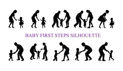 Baby first steps silhouette vector silhouettes on white background