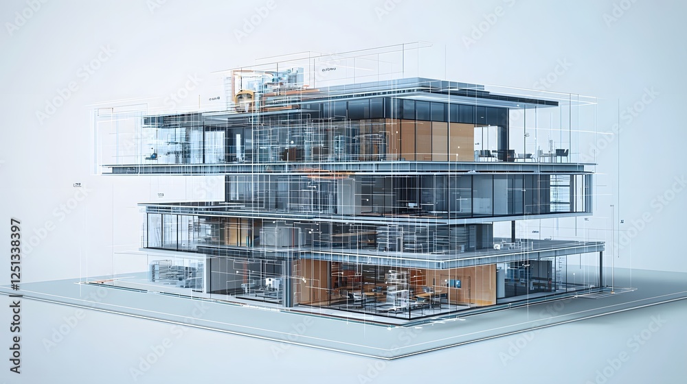 Poster futuristic and minimalist modular system structure design with seamless connections between various 