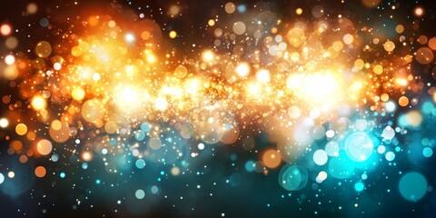 Obraz premium Abstract Festive Background With Blurry Glowing Orange, Teal Bokeh Lights, And Starry Sparkle