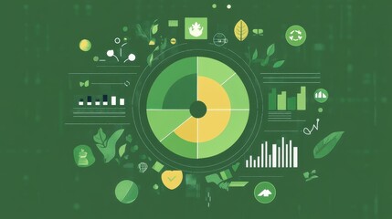 Obraz premium Green corporate policies infographics flat design top view social impact theme animation Split-complementary color scheme