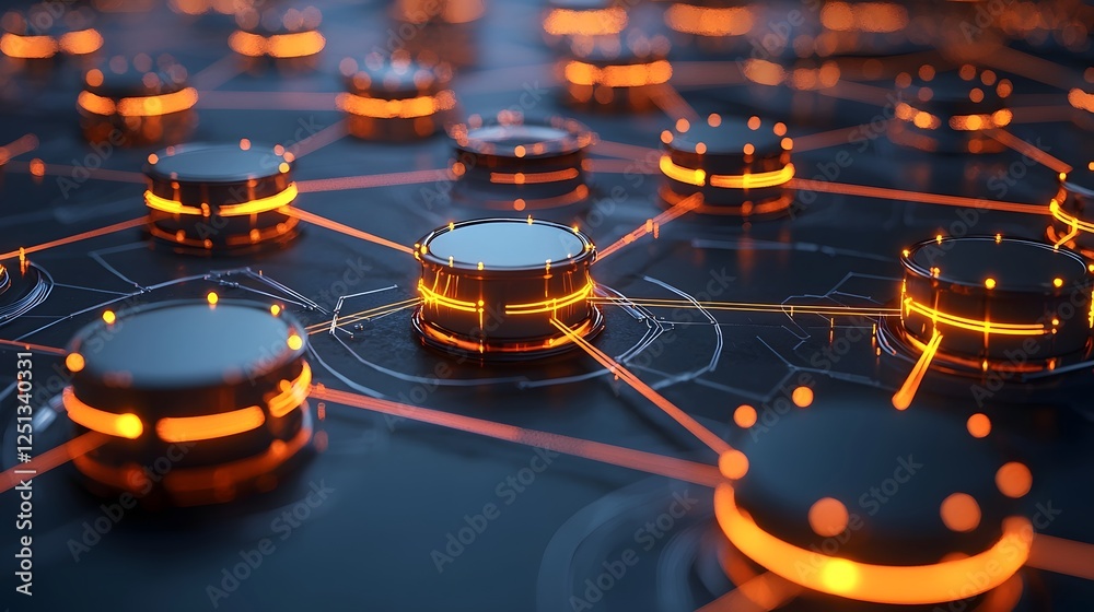 Aufkleber intricate digital system interface with interconnected nodes and glowing connection lines in shades 