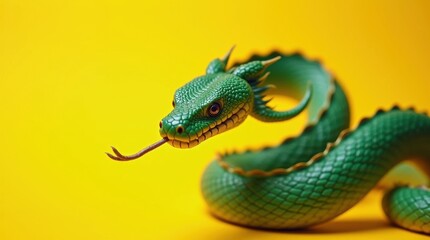 Fototapeta premium Emerald Serpent Slithering on Yellow Surface