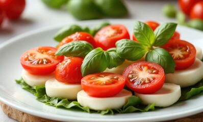 Fresh tomato and basil salad arrangement