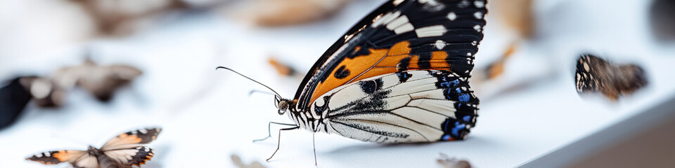 Close-up of a Black, White, and Orange Butterfly Specimen