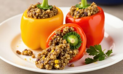 Stuffed bell peppers on a white plate