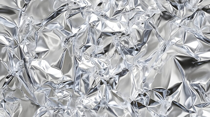Seamless shiny light grey crumpled metallic chrome foil background, creating a glittery and luxurious repeat pattern for abstract wallpaper